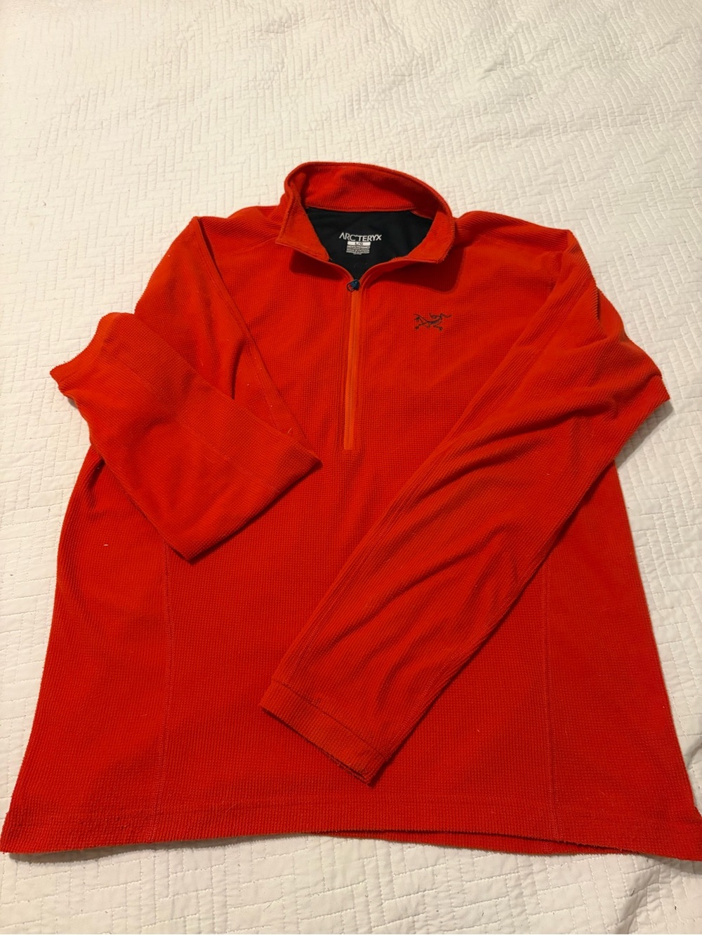 Arc'teryx Men’s large Orange Half-Zip Pullover waffle Fleece polartec